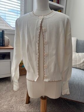 NWT Scalloped Cream Button-Front Women's Cardigan Sweater